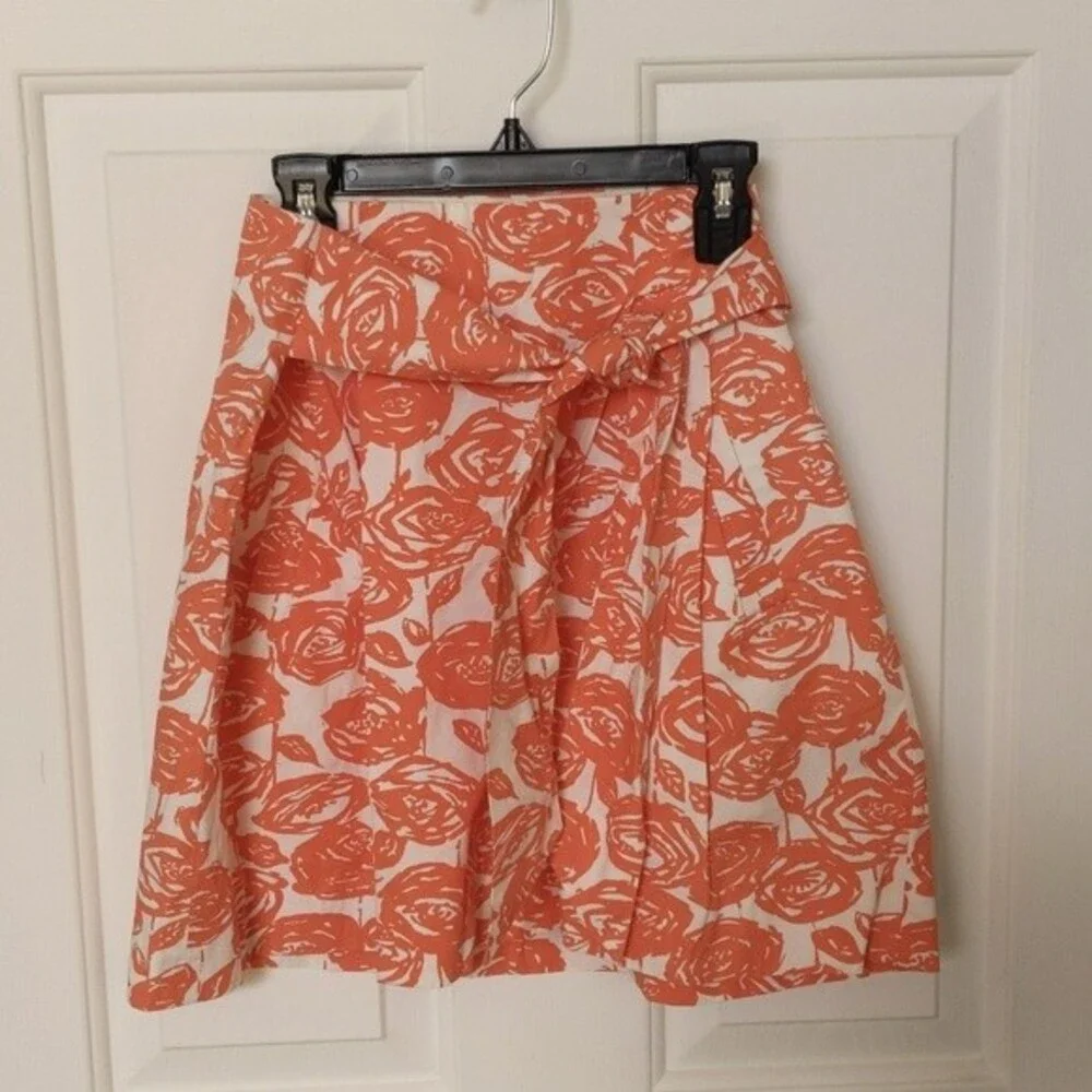 J. Crew side zip skirt - tie waist - pleated - white and coral orange floral - 4